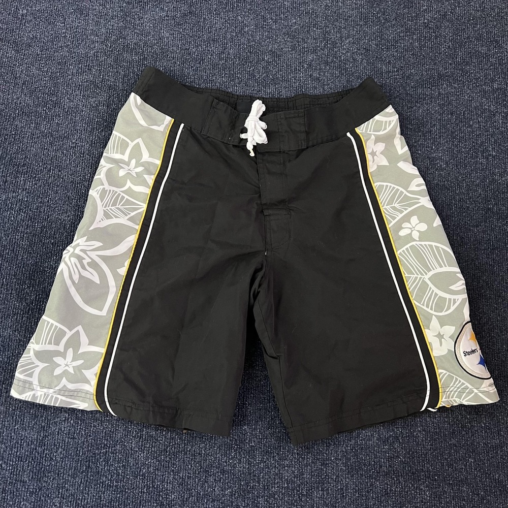 Pittsburgh Steelers Shorts Mens Medium Black NFL Football Swim Trunks Apparel